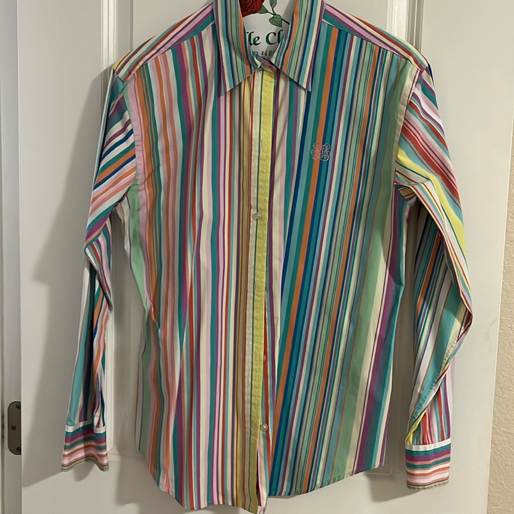 Lauren Ralph Lauren 100% Cotton Small Bright Rainbow Striped